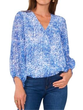 Vince Camuto Blue Speckle V-Neck Blouse size xs